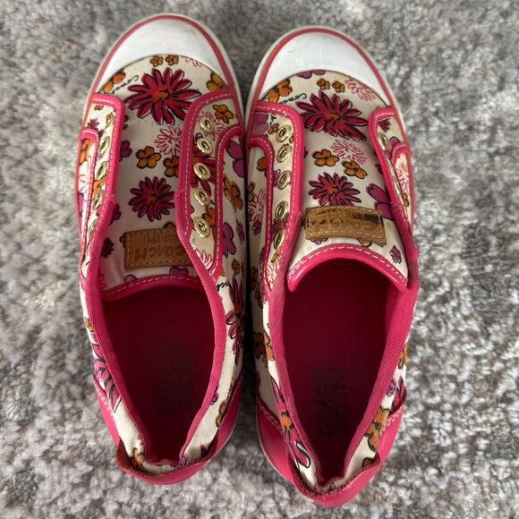 Coach Sz 7 Barret Poppy Floral Canvas Sneakers Pink & White Preppy Shoes - Picture 7 of 9